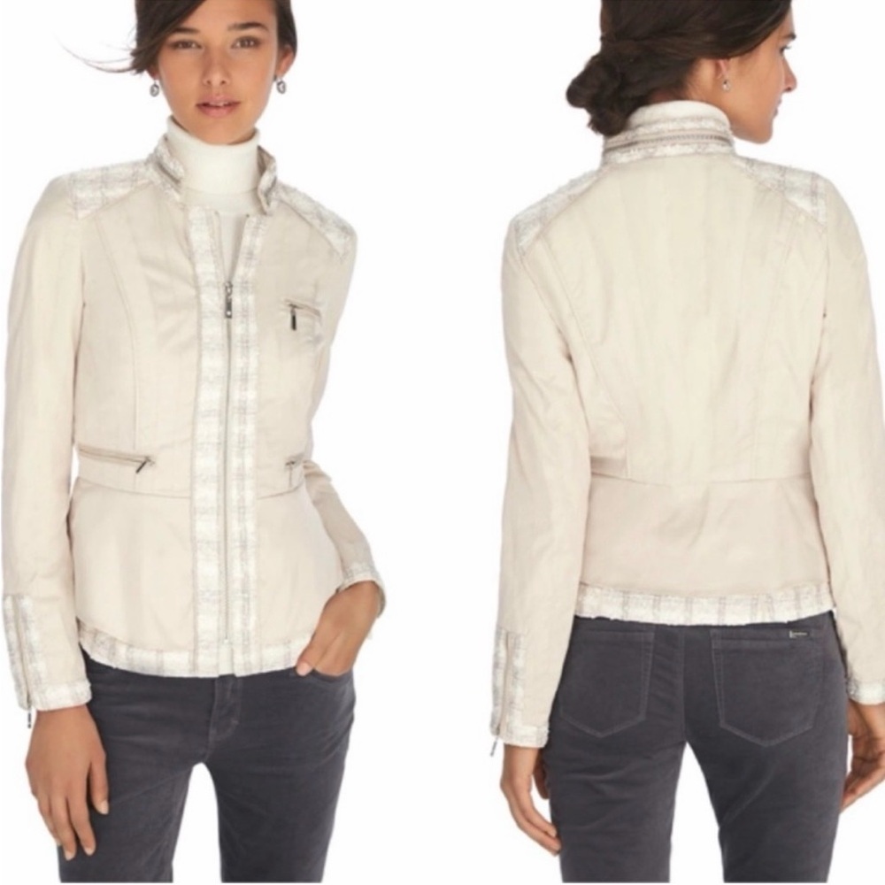 White House Black Market Snow Tweed Peplum Jacket Sz 4